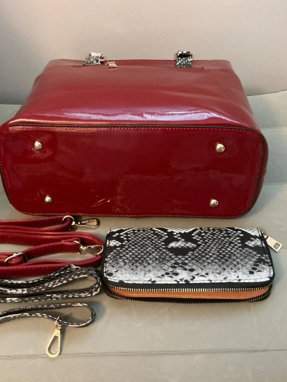 Red Patent Leather Satchel Set